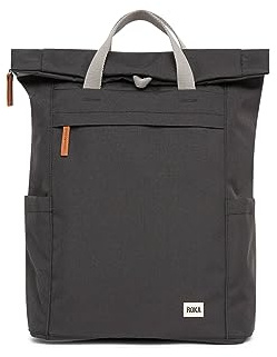 ROKA London Finchley A Large Recycled Canvas (Ash) | Large roll top rucksack with spacious storage, padded laptop sleeve, side bottle pockets, secret pocket and adjustable straps