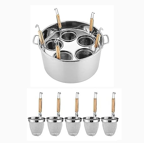RSBFER Cuiseur à pâtes Commercial en Acier Inoxydable, 3/4/5 Trous, Ensemble d'inserts avec séparateur et passoire, marmites pour Cuisine à Domicile, Restaurant,C,5 Holes