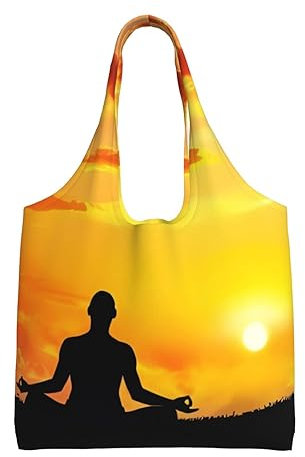 DEHIWI Yoga Meditation Tote Bag Für Frauen Schulter Handtaschen Große Kapazität Einkaufstasche Für Arbeit Schule College Reisen Einkaufen, Schwarz , Einheitsgröße