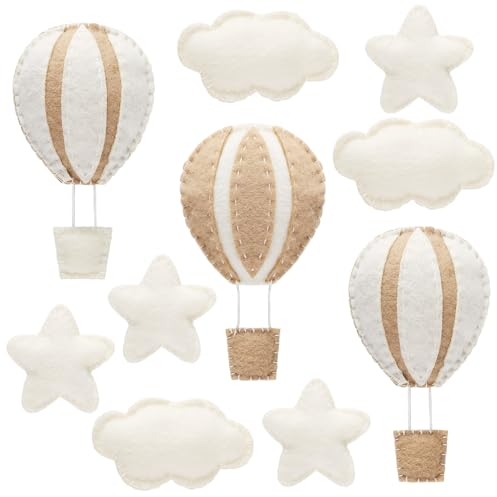Poen 10 Stück Stern-Heißluftballon und Wolke, Kinderzimmer, Dekoration, Western-Wanddekoration für Schlafzimmer, Mini-Filz, Wolken, Sterne, Heißluftballon, Kinderzimmer, Filzwand für Kinderzimmer,