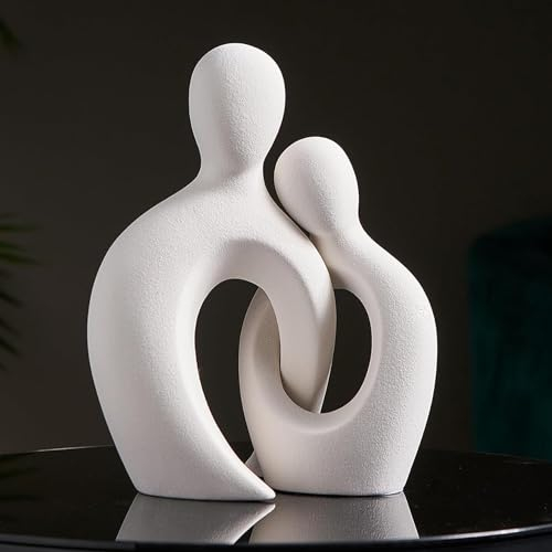 Escultura romántica de Pareja en cerámica Blanca - Estatua Moderna de Amantes para Decorar Sala de Estar, Oficina y Dormitorio Aniversarios y San Valentín