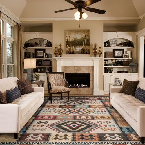 TALETA Teppich Wohnzimmer waschbar rutschfest, Kurzflor Teppich Schlafzimmer, Vintage Teppich Kelim, Carpet Living Room, groß Teppich 190 x 280 cm, braun