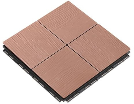 Ineinandergreifende Deckfliesen Aus Holz Und Kunststoff, 11,8 Zoll, Wasserdichter Bodenbelag Mit Karomuster Für Den Außenbereich, Für Terrasse, Pool, Balkon, Packung Mit 10(Size:50 Pcs,Color:Holz)