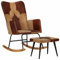 Homgoday Schaukelstuhl mit Hocker aus echtem Leder und braunem Segeltuch, Barhocker, Küchenstuhl, Esszimmerstuhl, hoher Hocker für Wohnzimmer, Küche, Möbel, Dekoration, Pub, Stuhl Typ 2