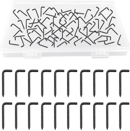 UFURMATE Lot de 70 crochets à vis M2,4 x 20, crochets en forme de L à épaule, crochets à angle droit, crochets à vis autotaraudeuses pour intérieur et extérieur (noir)