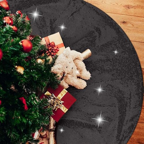 Weihnachtsbaum Rock Christbaumdecke Matte Samt Baum Baumunterlage 60cm Durchmesser Weihnachtsbaum Tannenbaum Deko Teppiche Rund Plüsch Weihnachtsdeko Tannenbaum Decke Unterlage (Schwarz)