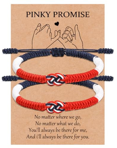 MANVEN Bracelet Couple Cadeau pour Lui et Elle - Bracelet Amoureux Bleu, Blanc, Rouge - Ajustable pour Homme ou Femme - Saint-Valentin, Noël, Anniversaire, Kabbalah Porte-bonheur