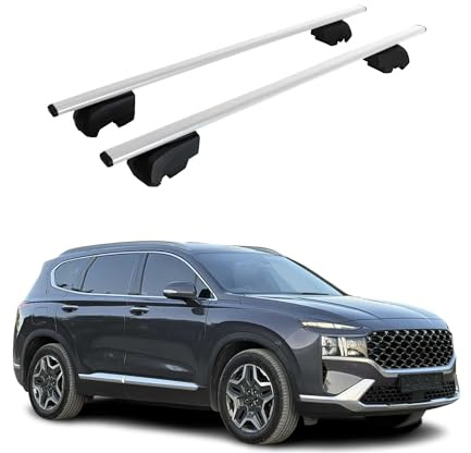 OMAC Dachträger für Hyundai Santa Fe 2019-2023 Stahl 2 Stangen Silber | ISO/PAS 11154:2006 geprüft, Abschließbar, City-Crash-getestet, bis 75 kg Traglast, Querträger, Gepäckträger, Grundträger