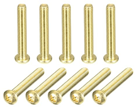 sourcing map Brass Machine Screws, M4x25mm Phillips Pan Head Fastener Bolts for Furniture, Office Equipment, Electronics 36Pcs