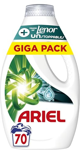 Ariel Lessive Liquide, 70 Lavages, Unstoppables Touche de Lenor, Nettoyage Intense et Plus De Fraîcheur, Offre Une Sensation De Fraîcheur Qui Dure Jusqu’à 1 Semaine, Fabriqué En France