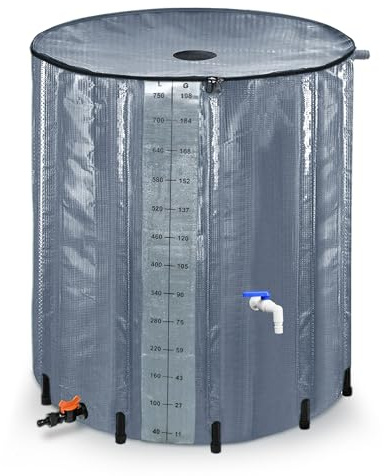 UISEBRT 750 Liter Faltbare Regentonne Wasserauffangbehälter Regenwassertonne mit Wassereinlassgitter Regenwassertank mit Abflussventil Regenwasserfass PVC zum Sammeln von Regenwasser, Anthrazit