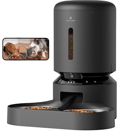 PETLIBRO Automatic Cat Feeder with Camera, 1080P HD Video with Night Vision, 5 GHz Wi-Fi Pet Feeder for 2 Cats, App Control, Real-Time Voice, Low Food & Blockage Sensor, Motion & Sound Alerts via App