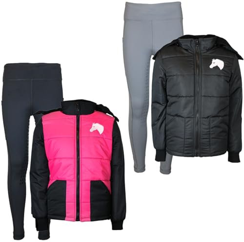 MS-Trachten Reitset Kinder Reitjacke Mia schwarz mit Reitleggings Grau (134/140)