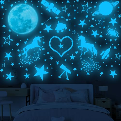 899 Stück Leuchtsterne Kinderzimmer Sterne Fluoreszierend Wandaufkleber, Leuchtsterne Selbstklebend Mond und Sterne Wandsticker, Leuchtsticker für Kinder Kindergarten Schlafzimmer Wohnzimmer