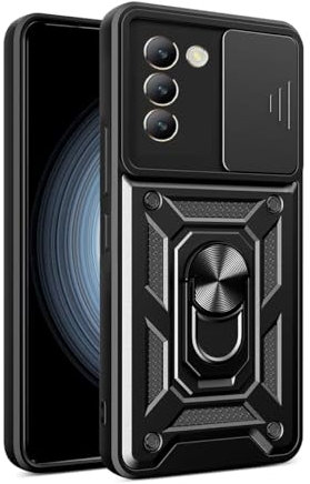 YSONCHAN Hülle für VIVO V40 SE, Schutzhülle mit Stoßfeste Objektiv Cover, Bumper Handyhülle mit Magnetring und Dreh Ständer, Robuste Hülle. Schwarz