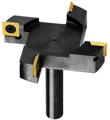 ZahyoX CNC Spoilboard Surfacing Router Bit, 1/2 Shank, 4 Wings, 3 Cutting Diameter, TiN Coated Insert Carbide Slab Flattening Router Bit, Planing Bit Wood Planer Bit for Woodworking