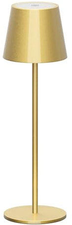 Klighten LED Dimmbare Akku Tischleuchte Gold, Kabellose Wiederaufladbar Tischlampe Für Innen und Aussen mit USB-C, Warme Lichtfarbe 3000K, Aluminium, IP54 Wasserdichte