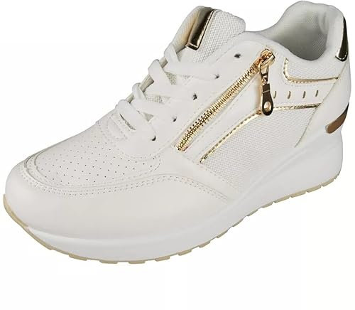 Ladies Wedge Trainers Womens Faux Leather Sneakers Lace Up Comfy Classic Pumps Shoes Sizes New White 6