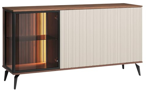 Mirjan24 Kommode Optar K154 mit 3 Türen, LED-Beleuchtung im Set, Metallfüße, Highboard, Anrichte, Sideboard, Mehrzweckschrank, Wohnzimmerschrank (Bella Noce/Cashmere)