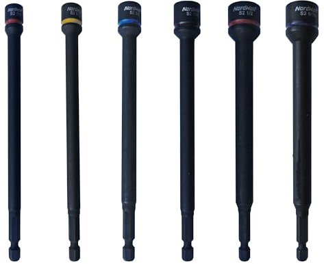 NordWolf 6-Piece SAE Nut Driver Set, S2 Steel Impact Magnetic 6 Nut Setters, Imperial Sizes 1/4-5/16-3/8-7/16-1/2-9/16