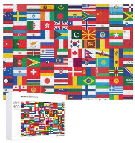 Flags of The World Wooden Jigsaw Puzzles for Adults 1000/500/300 Piece Personalised Customized Gifts