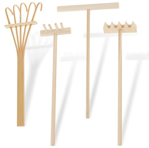 4 Stück Mini Zen Sand Rechen, Zen Garten Sandkasten, Zen Garden Rechen Werkzeuge Desktop, Zen Harken Werkzeug Set, Miniatur Zen Garten Rechen Werkzeuge Zubehör für Home Office Dekoration