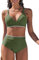 Vijamiy Maillot de Bain Femme 2 Pieces Taille Haute Bikini Set Col V Ensemble Chic et Elegant avec Dentelle Blanche(Vert,L)