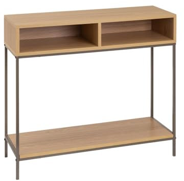 LOLAhome Consola Auxiliar de Metal Gris y MDF Color Natural de 80x30x75 cm