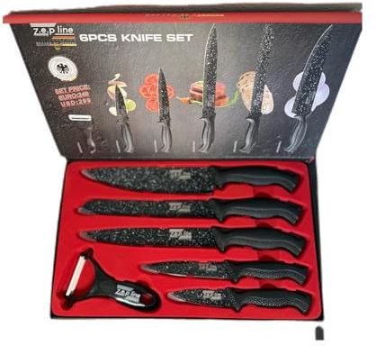 Generisch 6 Teiliges Messer-Set inkl. Schäler, Extrem Scharf, Schwarz Design