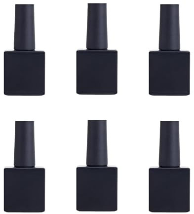Upstore 6 Pcs 10ml Empty Nail Polish Bottles with Brush Square Glass Refillable Gel Nail Polish Storage Bottles Containers for DIY Nail Art (Matte Black)