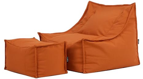 Icon Alto Sitzsack Sessel mit Hocker, Orange, Olefin Stoff für Drinnen und Draußen, Riesen Sitzsack mit Füllung, Bequemer Sessel, Garten, Terrasse, Lounge, Wohnzimmer