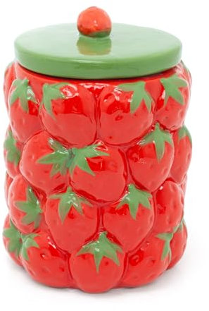 Carousel Home Strawberry Kitchen Storage Jar | Ceramic Strawberry Cookie Jar Biscuit Barrel | Strawberries Food Storage Pot Kitchen Container with Lid - 18cm