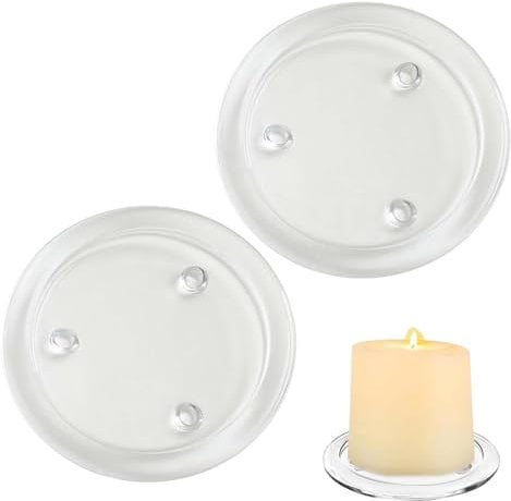 2 Pack Round Clear Glass Pillar Candle Holders 4 Inch/10cm Glass Round Candle Holder Coasters Stable Candle Holders for Spa Decoration, Wedding, Party, Home Decoration, Table Centerpieces