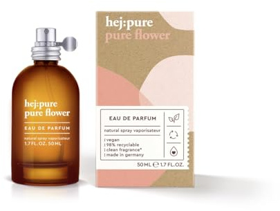 hej:pure Eau de Parfum 50ml – 4 Duftvarianten (Pure Wood, Flower, Water, Lemon) – Vegan, Klimaneutral & Nachhaltig – Clean Fragrance ohne Mineralöl, Palmöl & UV-Filter (pure flower)