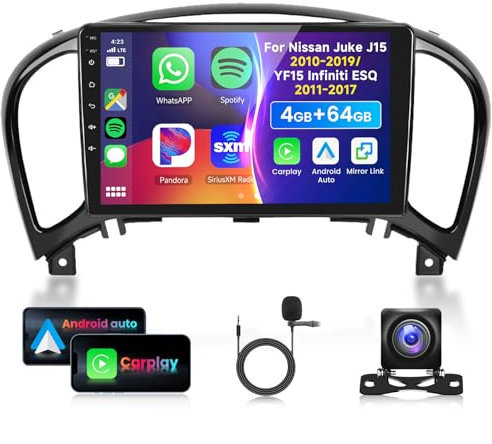 4G 64G VECHTEL 9 Radio para Coche con Bluetooth para Nissan Juke J15 2010-2019/ YF15 Infiniti ESQ 2011-2017 Carplay Android Auto DSP EQ,WiFi GPS,Radio RDS/FM 2 DIN con cámara de visión Trasera AHD