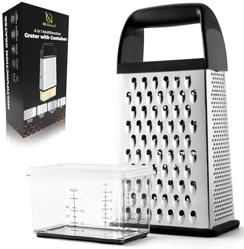 Hi Nature Grattugia per Formaggio con Contenitore | Grattugia Zester Professionale in Acciaio Inox per Parmigiano, Limone, Zenzero e Noce Moscata | Grattugia a Mano con Coperchio e Base Antiscivolo
