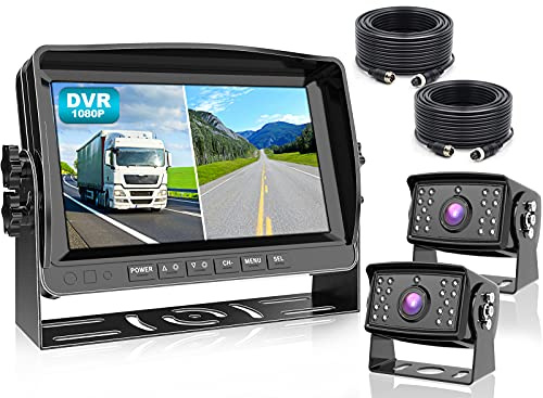 HD 1080P 9 Kabelgebundenes Rückfahrkamerasystem-Kit, 9-Zoll-DVR-Dual-Split-Screen-Monitor, IP69 wasserdichte Rückfahrkamera, Loop-Aufzeichnung, Parklinien