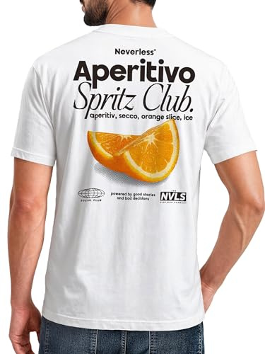 Neverless® Herren T-Shirt Backprint Aperitivo Spritz Club Orange Sommer Früchte Printshirt Fashion Streetstyle