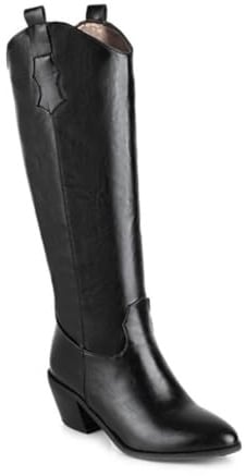 GHSIRUEU Damen Kniehohe Stiefel Klassisch Blockabsatz Westernreitstiefel,Schwarz,39 EU