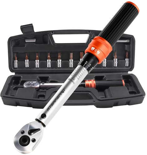 ATsafepro 14-Piece Bike Torque Wrench 1/4'',1-25NM Torque Wrench Set, 72 Teeth Dual-Direction Adjustable with Extension Bar,3/8'' Adapter,Socket Bits(Hex&Torx),for Bike,Moto Repair