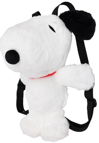 Peanuts Snoopy Plüsch Rucksack, 14 Zoll Weich Gefüllte Charaktertasche mit Reißverschlusstasche, Mini Rucksack, Weiß/Schwarz