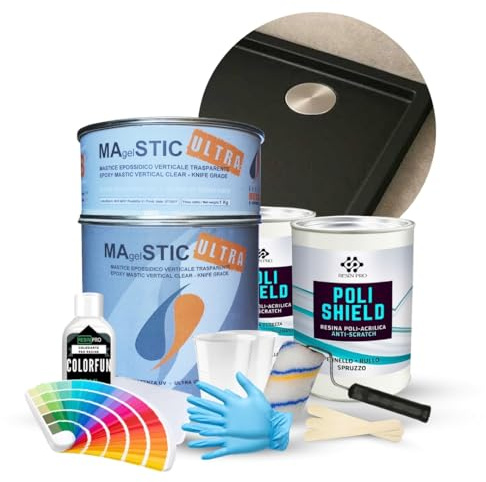 Resin Pro® ShowerFix Kit - Riparazione Piatto Doccia/Vasca con Mastice Epossidico Rapido, Vernice Protettiva, Made in Italy - Opaca Nero
