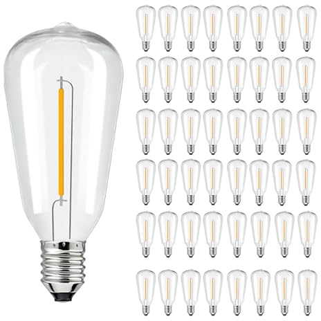 Skeerei 48Pack LED ST38 Vintage Replacement Bulb for Festoon Lights Outdoor | Shatterproof,2700K Warm White,E12 Base,1W 50Lm,AC230V(Not for low voltage or solar/Battery string lights)