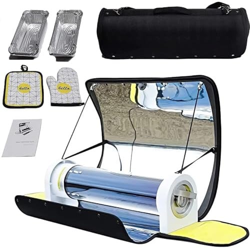 WEIZIIA Four Solaire d'extérieur, Four Solaire Portable avec Barbecue, réchaud Solaire de Grande capacité (4,5 L), Pliable et équipé d; Un thermomètre, idéal pour Le Camping et Les fêtes de Famille