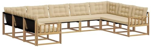 vidaXL Outdoor-Sofagarnitur mit Kissen 9 pcs Weiß und Beige, Garten Lounge, Moderne Outdoor-Couch, witterungsbeständiger Sitzbereich, bequem für die Terrasse