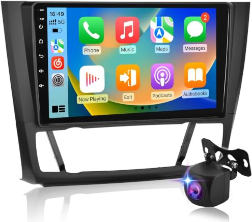 Radio Android para BMW Serie 1 E81 E82 E87 E88 2004-2012, Estéreo Táctil 9 Pulgadas 2,5D con CarPlay y Android Auto Inalámbrico, GPS, WiFi, Bluetooth, DSP 32 Bandas, 2+64GB + Cámara Trasera AHD