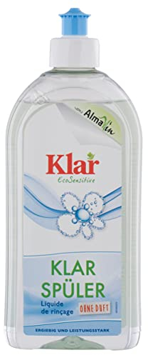 Klar Abrillantador sin perfume, 500 ml, abrillantador para lavavajillas respetuoso con el medio ambiente, para platos sin cal, apto para todos los lavavajillas, libre de fragancias y colorantes sintéticos, vegano
