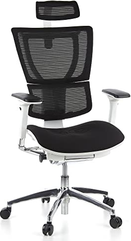 hjh OFFICE 652805 Profi Bürostuhl ERGOHUMAN Slim Stoff/Netz Schwarz/Weiß Rückenlehne verstellbar, Lordosenstütze, ergonomisch geformt
