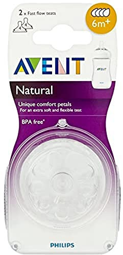 Philips Avent Natural - Sauger für Natural-Flaschen SCF044/27, schneller Nahrungsfluss 6m+, 2er Pack