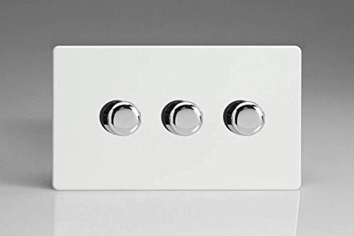 Varilight 3-Gang 2-Way V-Pro Push On/Off Rotary LED Dimmer 3 x 0-120W (Twin Plate) Premium White
